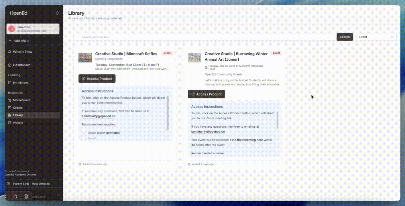 clickoneventinlibrary